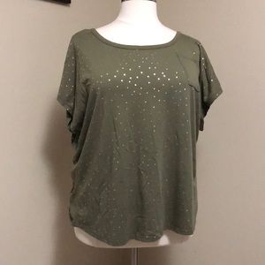 Lane Bryant 26/28 olive green and polka dot tee